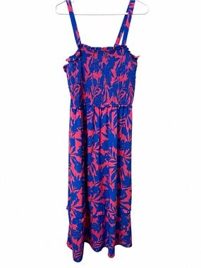 Smocked Maxi Dress in Bold Blue and Pink Floral